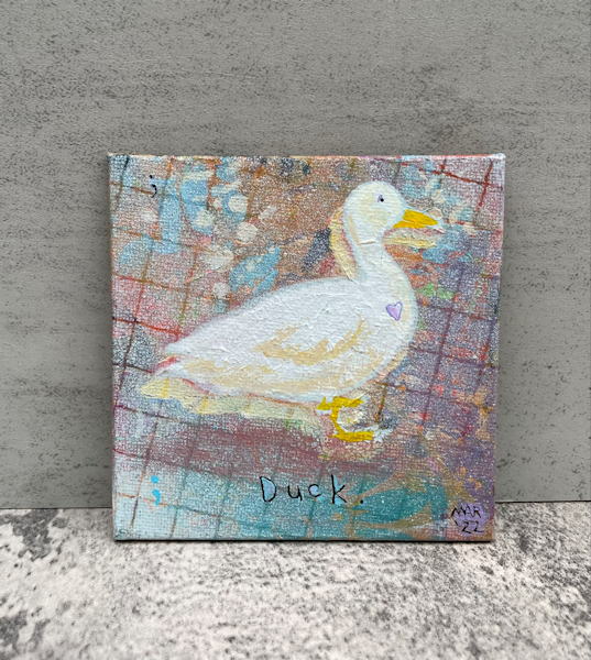 Duck – Fun colorful modern art painting, original artwork, white domesticated duck