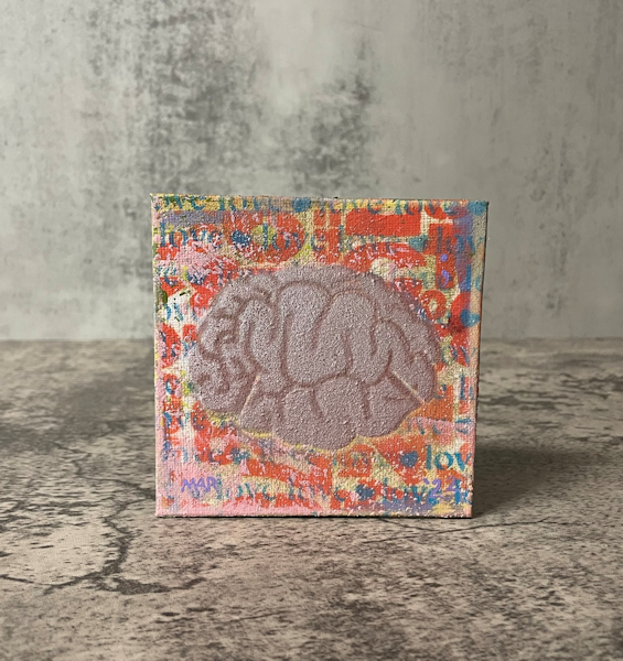 Bubble Gum – Brain painting – cute fun anatomy painting, graffiti style art on canvas, textured, numbers and words