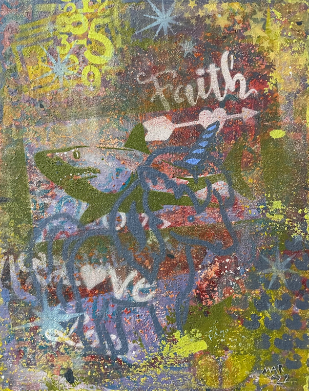 Faith in Sharks and Unicorns - colorful original painting