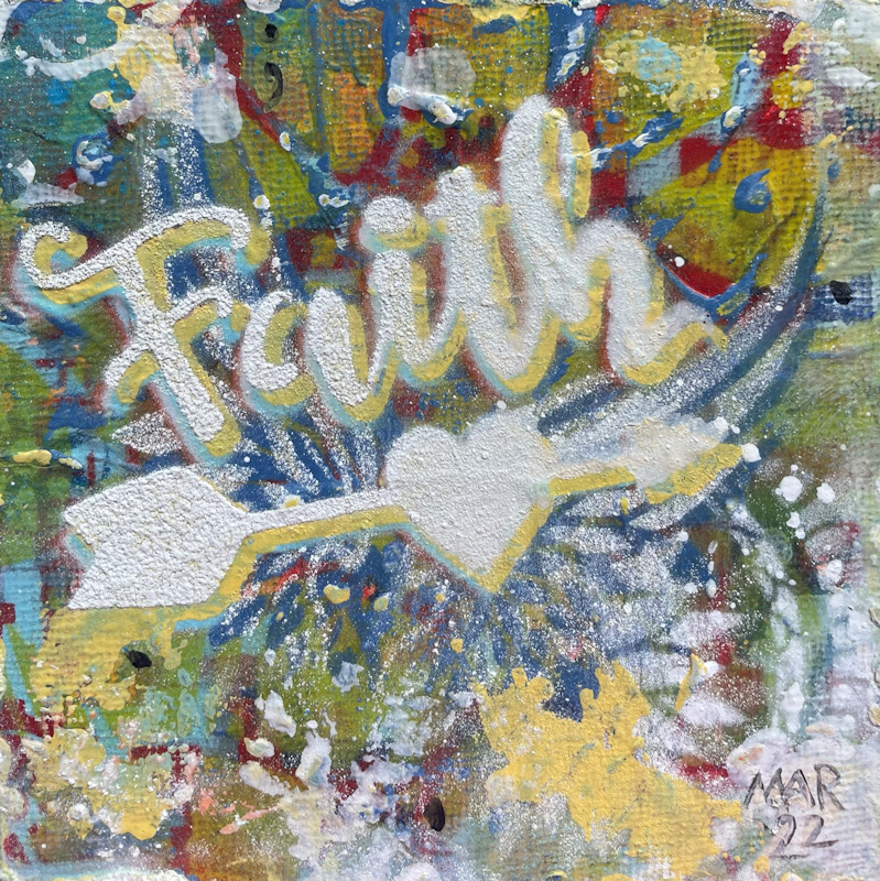 Faith to the Heart - word, Angel wings, simple small painting, spray paint stencils