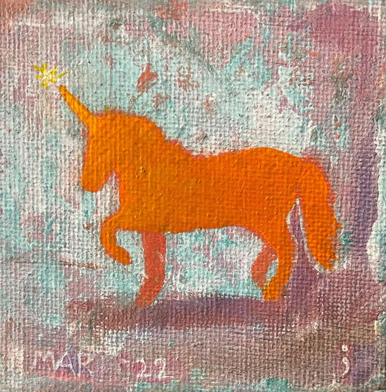 Fancy Horse - orange unicorn painting - fun original art