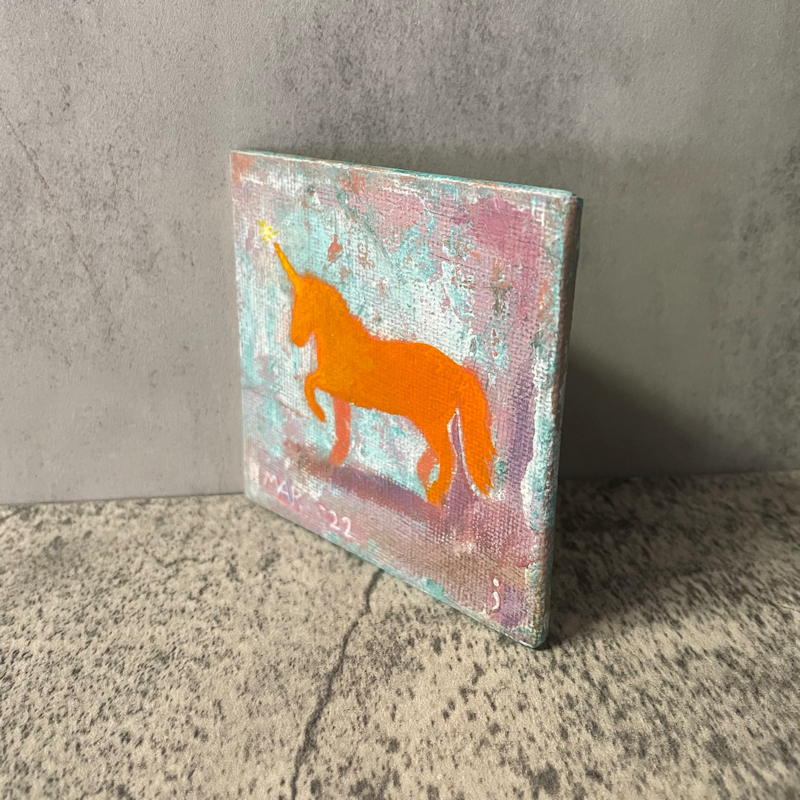 Fancy Horse - tiny painting - orange unicorn