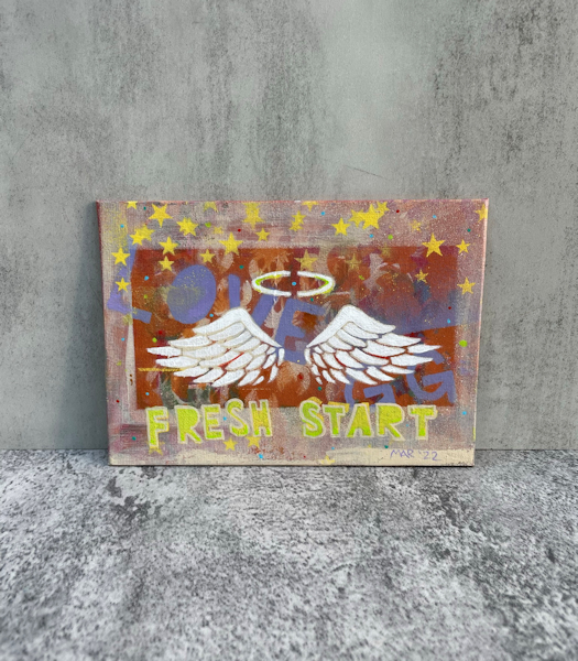 Fresh Start Angel – Starting over, rebirth, renewal, recovery – Unique original stencil painting, love