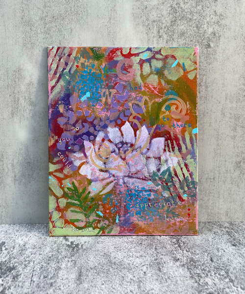 Growth is Confusing – Funky expressive layered original art – colorful lotus flower painting