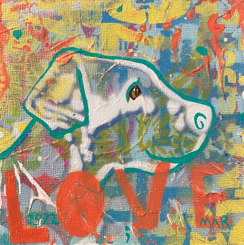 Love Dog - fun colorful painting, outsider art