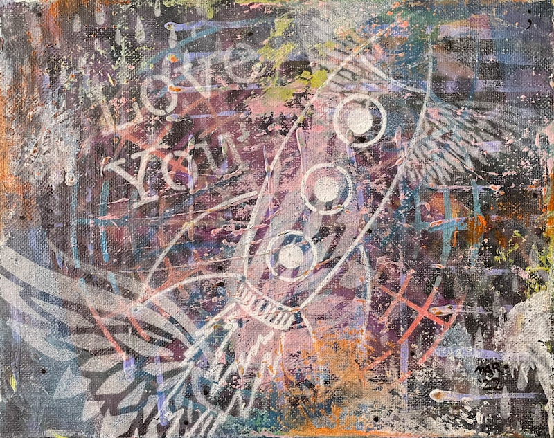 Onward and Upward - painting of spirituality and science - rocket and Angel wings