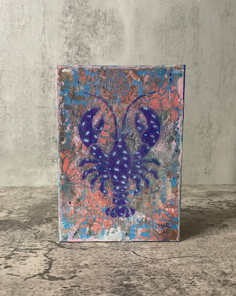 Ultra Rare – Blue speckled lobster painting – Fun colorful original art